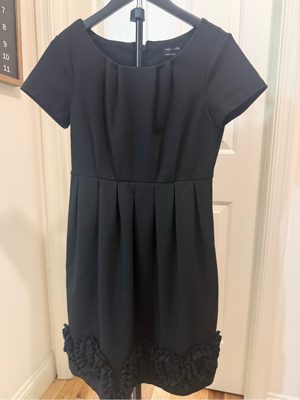 Max & Cleo Black Pleated Midi Dress with Ruffle Hem Detail